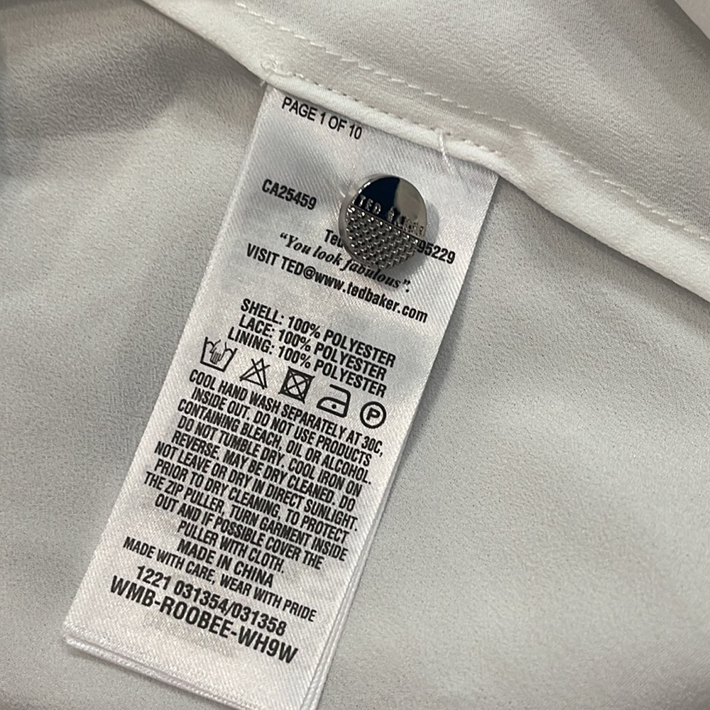 Ted Baker Women's Roobee Pintuck Detailing Long Sleeve Top - White sz 3 US 8 - Picture 11 of 11
